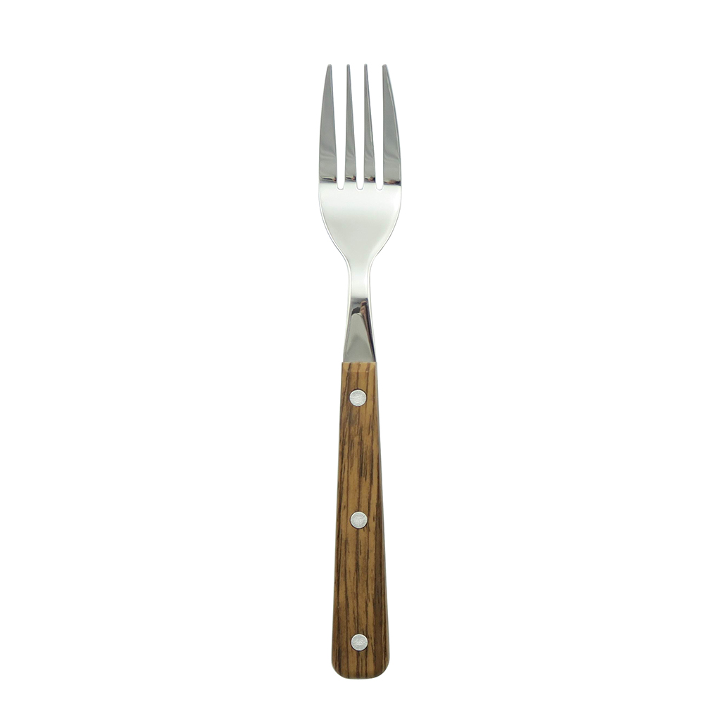 Tenedor individual plateada con mango de madera