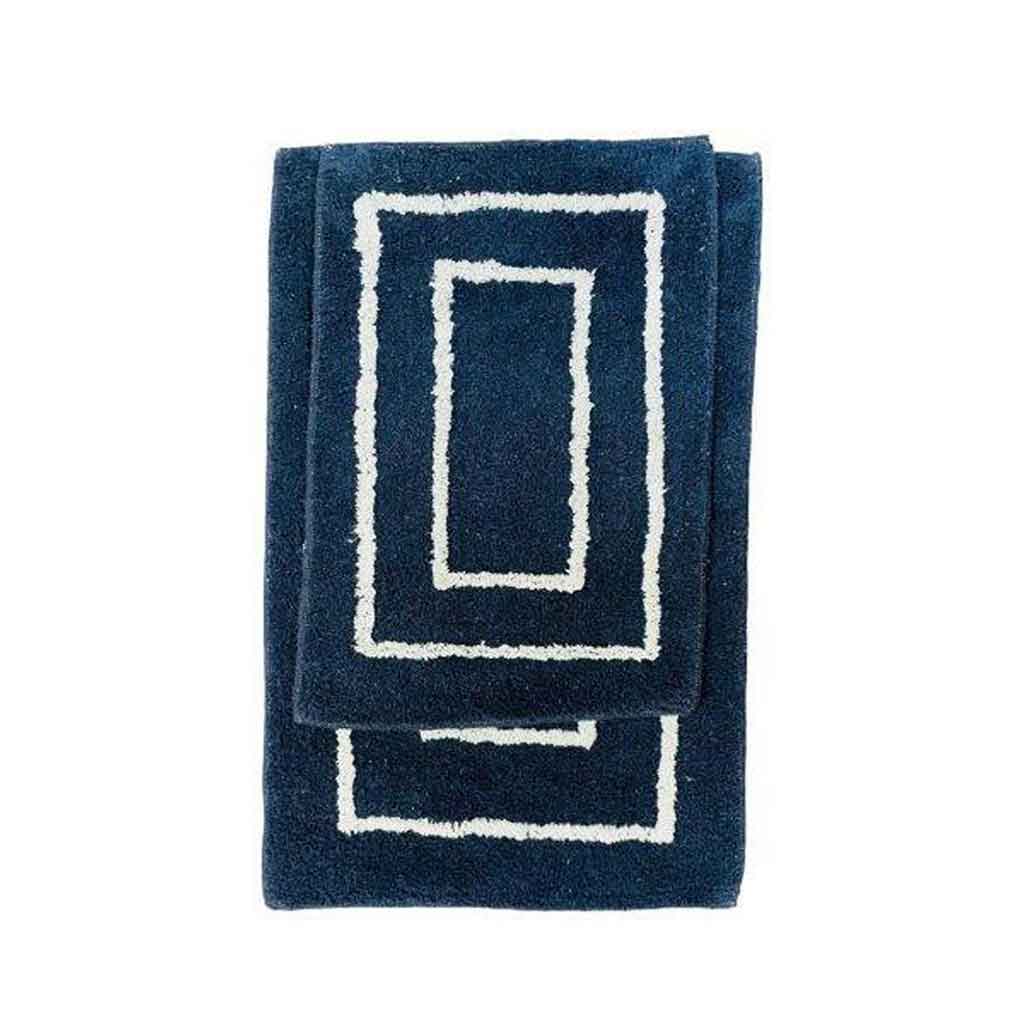 Set De 2 Pcs Alfombra Azul Con Detalles 42X60Cm-52X80Cm