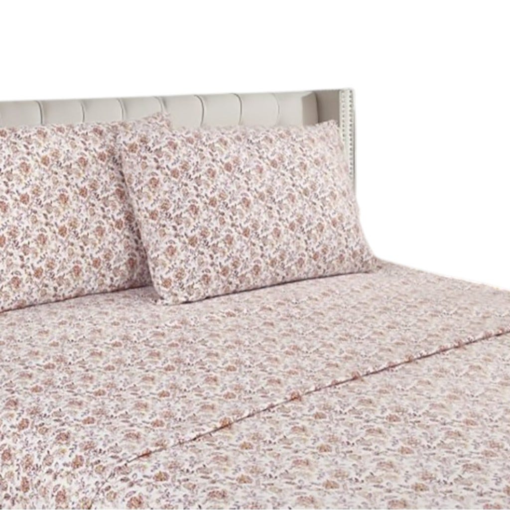 Juego De Sábanas Full Blanco Estampado Floral