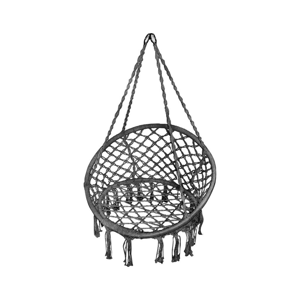 Silla Colgante Gris Con Flecos 80x60x125cm