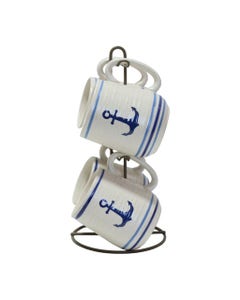 Juego De Tazas 5Pzs Blanco Estampado De Ancla 420Ml