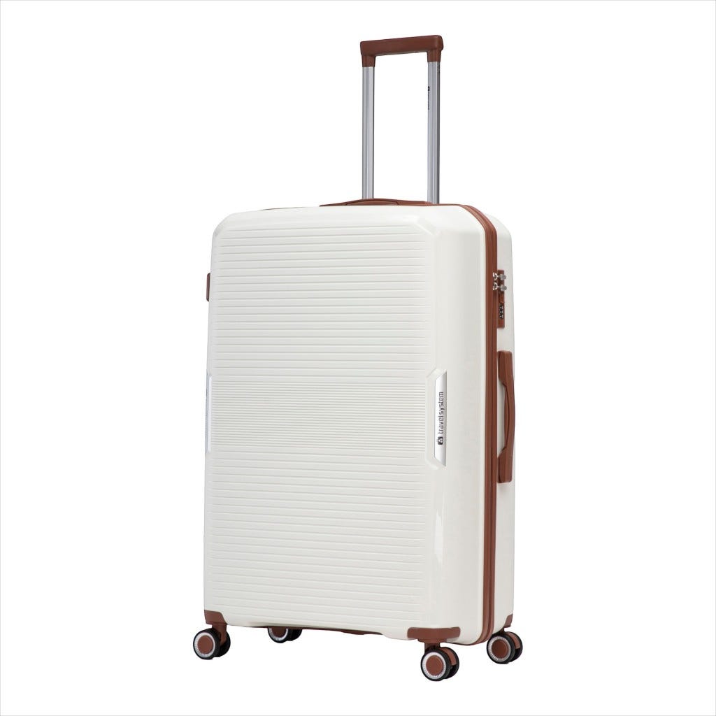 Maleta De Viaje Blanca Con Detalles Marrones 28"