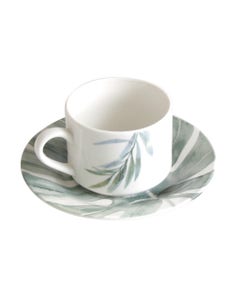 Set Taza De Té Y Plato Estampado De Hojas Verdes 220Ml