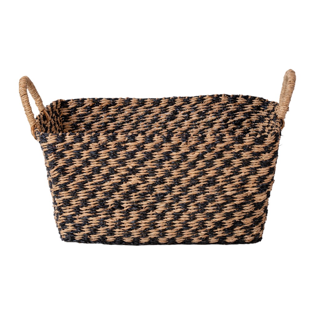 Cesta De Mimbre Con Patrón De Líneas Negras 45X32X23Cm