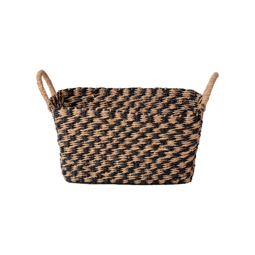 Cesta De Mimbre Con Patrón De Líneas Negras 40X26X22Cm