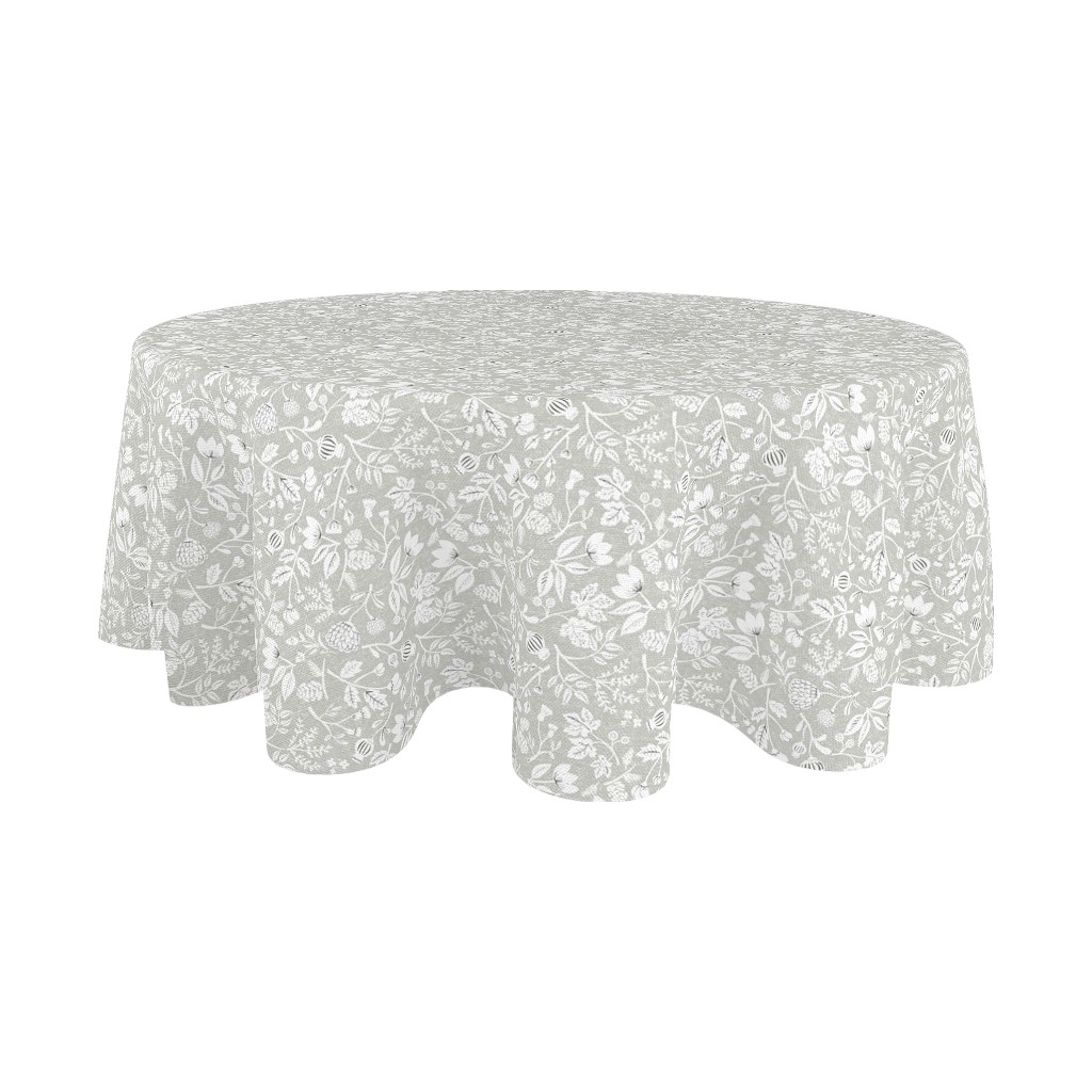 Mantel Redondo Gris Con Estampado Floral 180Cm