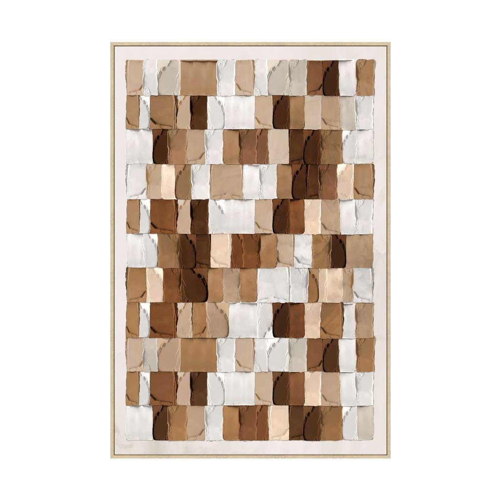 Cuadro De Cuadros Con Relieve En Tonos Tierra 83x4x123cm