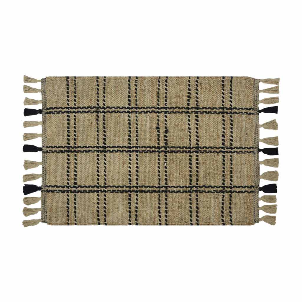 Alfombra Beige De Cuadros Con Flecos 120X180Cm