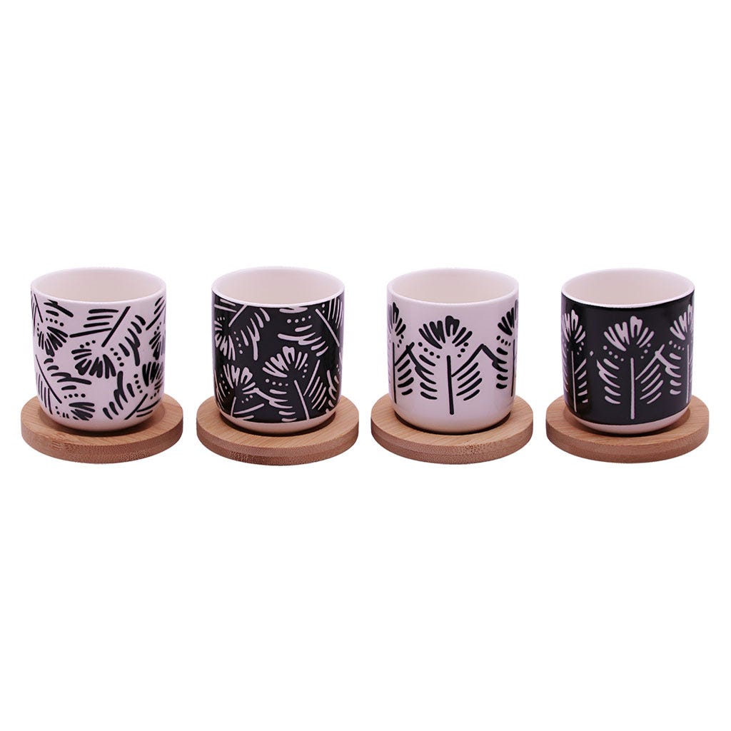 Set De 4 Tazas De Café Con Base De Madera