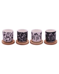 Set De 4 Tazas De Café Con Base De Madera