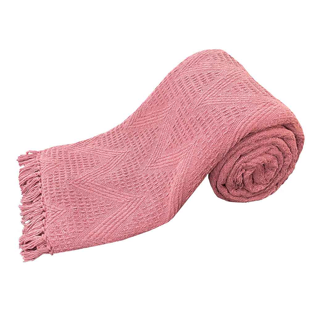 Cubrecama Rosado De Algodón Con Flecos 240X260Cm