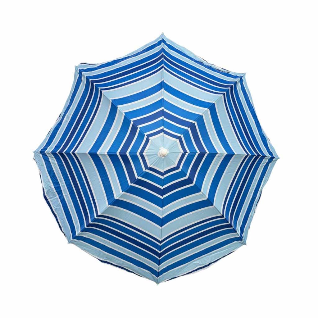 Sombrilla Azul De Franjas Con Poste Blanco Puca 180CM