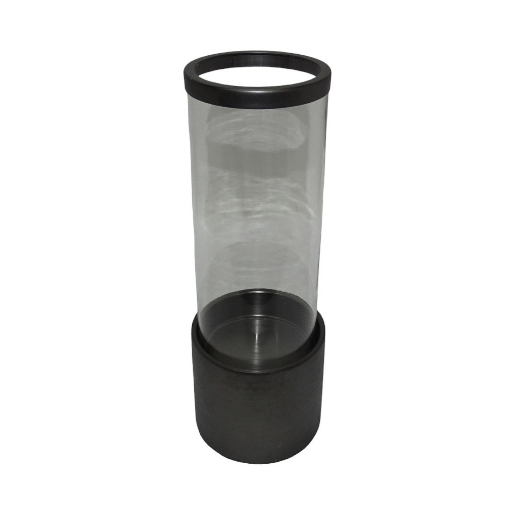 Candelabro Gris De Vidrio Con Base De Hierro Negro 12X34Cm