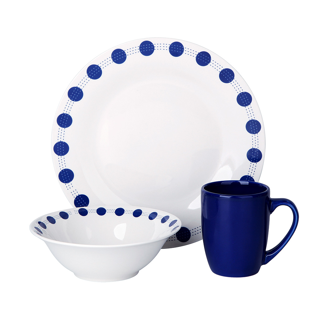 Juego De Vajilla Estampado Azul 12Pzas