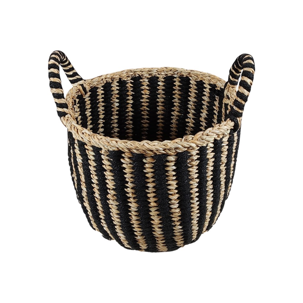 Cesta De Mimbre Con Rayas Negras 30X24Cm